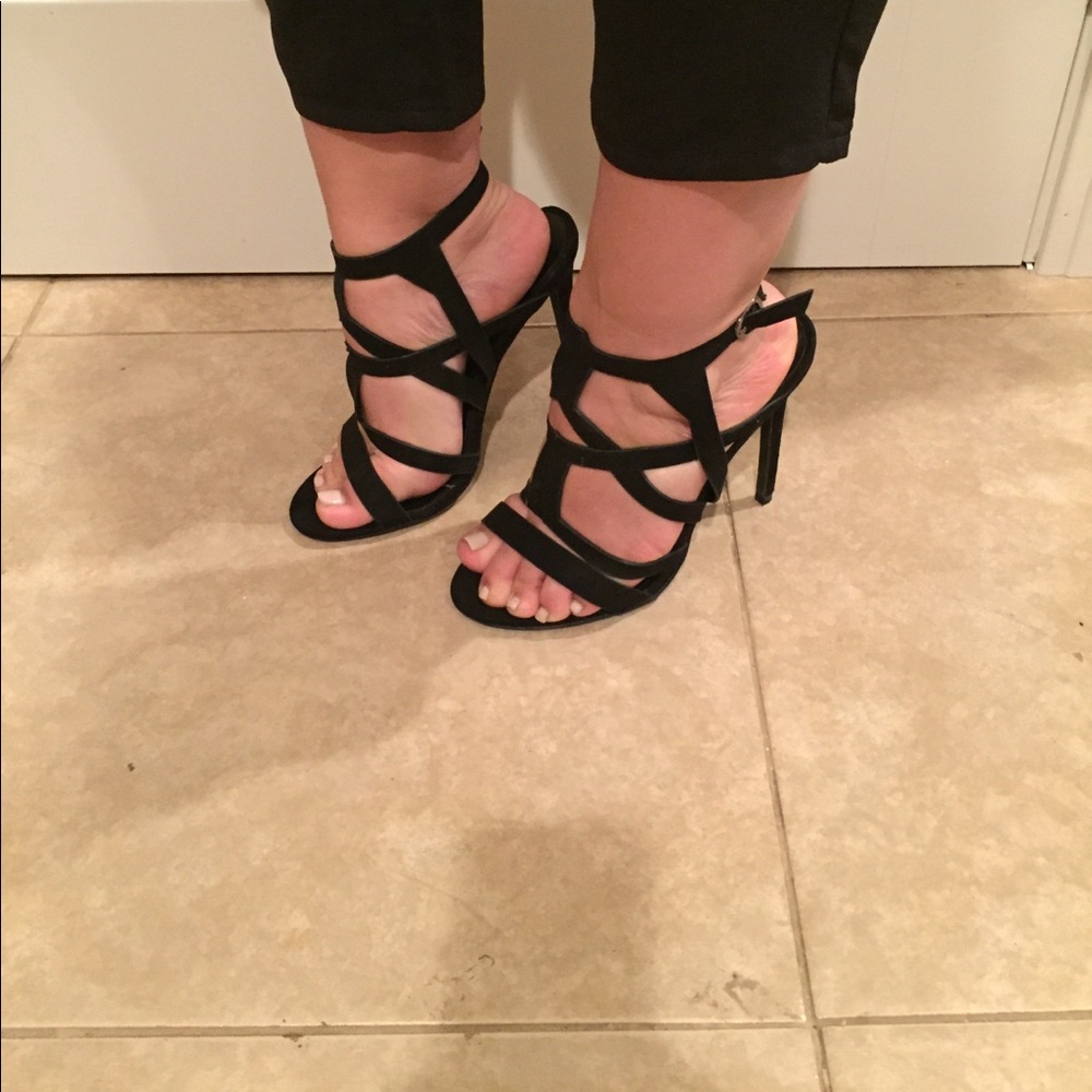 Black strap heels